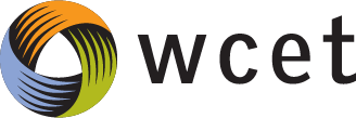 WCET logo with multicolor circular abstract icon and black text