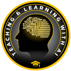 UCF Teaching & Learning with AI logo with head symbol with brain shown as circuits and 0's & 1's.